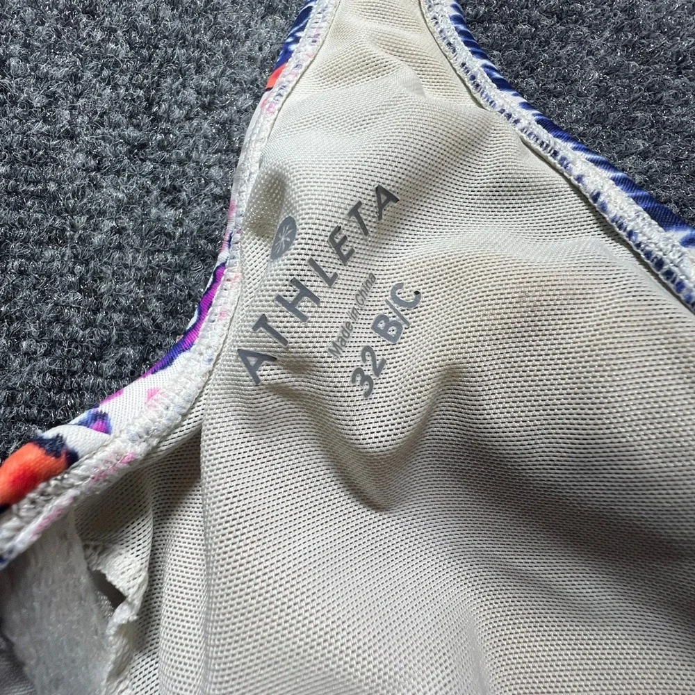 Athleta Purple Floral Underwire Halter Bikini Set 32 B/C XS Side Tie Bottoms